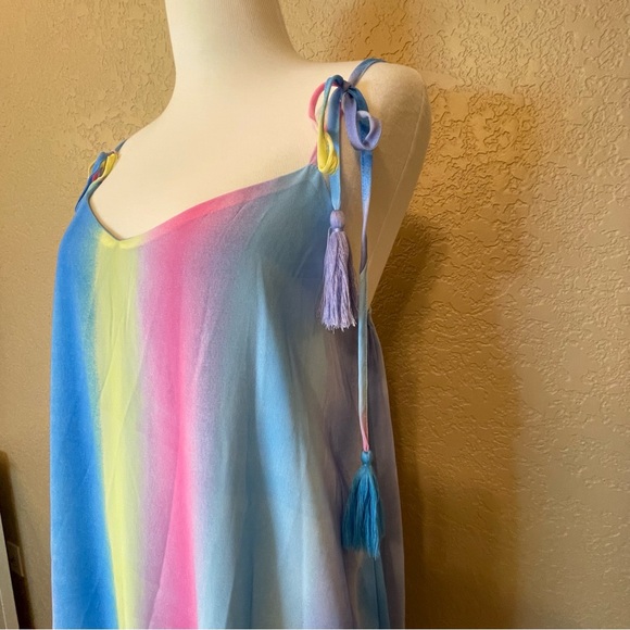 NWT Davi and Dani Rainbow Multi Ombre Tassel Tie Maxi Dress Size M - Picture 7 of 13